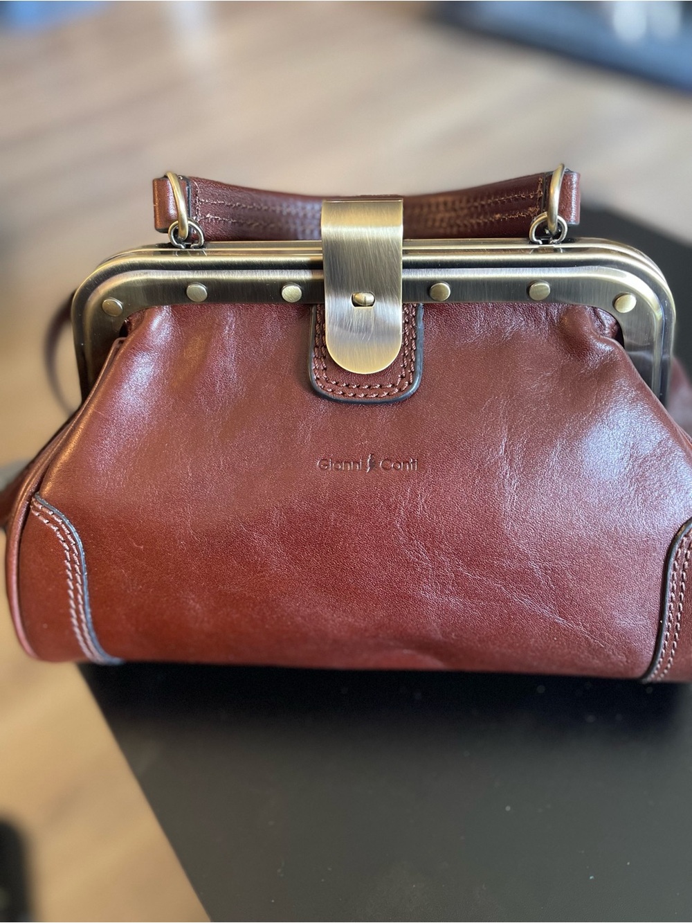 Gianni Conti Brown Leather Frame-Top Satchel